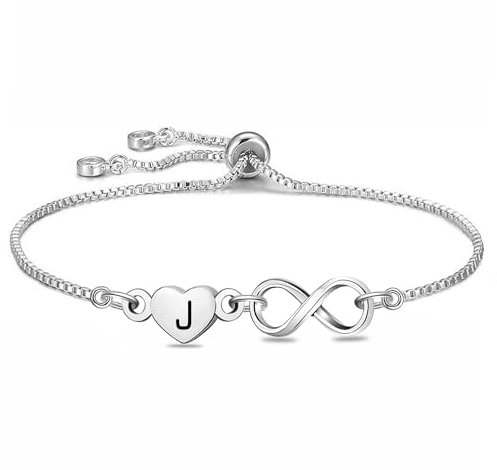 HEYEJET 26 Brief Armbänder Damen Silber Unendlichkeit Armband mit J Anfangsbuchstabe Geschenke für Frauen Mädchen Geschenk Muttertag Weihnachten für Frauen Schmuck (J)