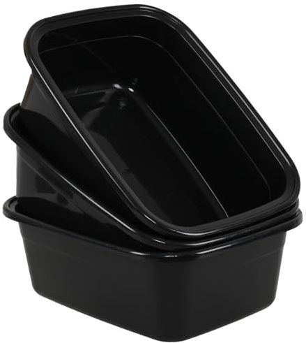 Ewingger 15 L Rectangular Plastic Washing Up Bowl, Black Plastic Washing Basin, Set of 3
