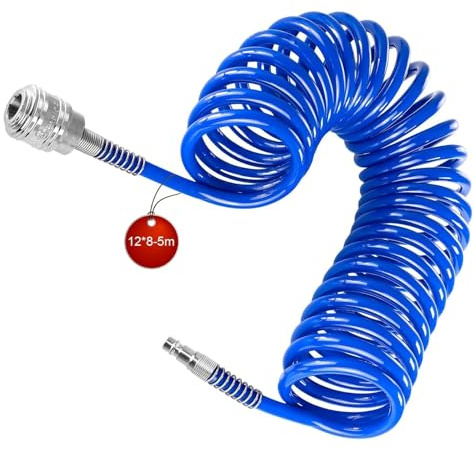 LNSYSNS Flexible Compresseur Air max 12 Bar, 8 x 12 mm Tuyau Compresseur D'air avec Connecteur 1/4, 5 m Tuyau Pneumatique, Bleu, pour Alimentation en Air Comprimé