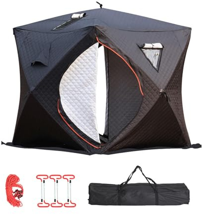 Eisfischerzelt, 3-4 Personen Outdoor-Saunazelt, Winddicht Und Warm, Aus Wasserdichtem Oxford-Gewebe, Inklusive Herausnehmbarer Bodenmatte, Bodenanker, Seilen Und Packsack. Black