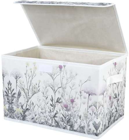 PRESSINART Blüten Aufbewahrungsbox WildBlüten Stoffboxen Dekorative Blütendruck Organizer Würfel Klappbare Aufbewahrungsboxen mit Deckel und Tragegriff Rechteckige Faltboxen für Schlafzimmer Schrank