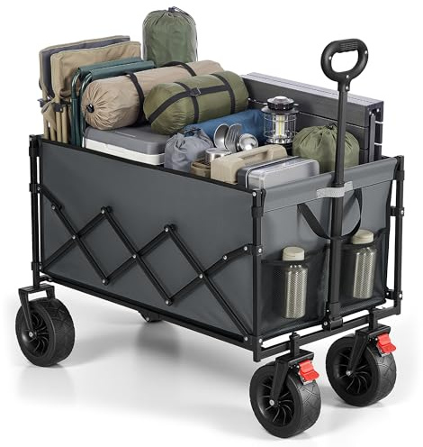 SONGMICS Kleiner Handwagen faltbar, kompakt, 200 L, bis 180 kg belastbar | Gartenwagen, mit Griff, mit 4 verstärkten Rollen, davon 2 Universalräder, taubengrau, SANDY Kollektion GFW201G101