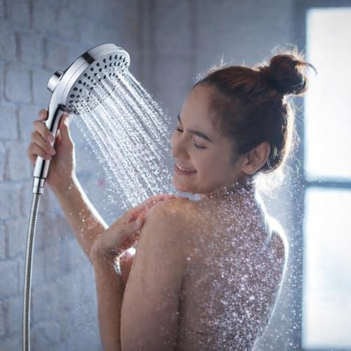 Duschkopf Groß mit Schlauch & Magnet-Halterung – Regendusche Handbrause mit Filter, Duschbrause mit 10 Strahlarten, Hochdruck, Wassersparend, Antikalk & Massagefunktion, Chrom