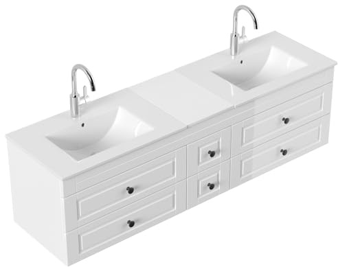 Magnolia Home Badmöbel Milano XL Cottage Doppel-Waschbecken SoftClose Weiss Hochglanz
