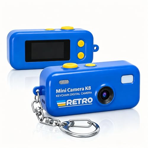 Caméra digitale portachiavi KoveYzao, mini telecamera 1080P con scheda da 8 GB, registrazione foto e video, fotocamera 2 megapixel per principianti, adolescenti e adulti (Blu)