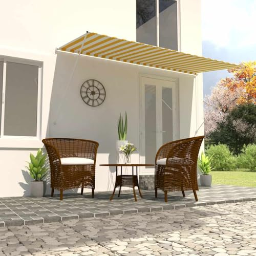 LoogCape Toldo retráctil de 400 x 150 cm, marco de acero amarillo y blanco, protección solar para balcón, terraza, jardín, resistente a los rayos UV y al agua, extensible con manivela, protección
