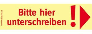 Bizstix Haftnotizen 75x35mm gelb 'Bitte hier unterschreiben Pfeil nach rechts' VE=5 Blöcke
