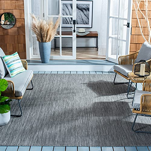 SAFAVIEH Outdoor Accent Rug 2'7x5' - Courtyard Collection - Coastal Design, Black & Beige, Durable & Easy Cleaning, Ideal for Patio, Entryway, Mudroom, Backyard (CY8022-36621)