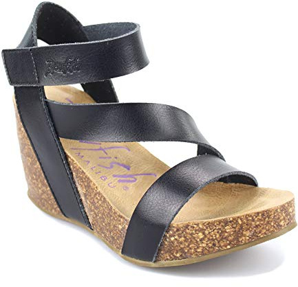 Blowfish Malibu Women's Hapuku Wedge Sandal, Black Dyecut, 6.5 UK