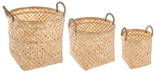PEGANE Set de 3 Paniers Ronds en Bambou Naturel