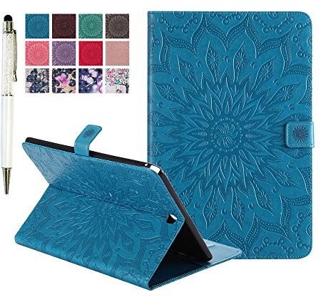 MiusiCase Samsung Galaxy Tab A 9.7 Funda,Diseño de Flores Pintado PU Funda con Stand Soporte Función y Auto-Reposo/Activación para Samsung Galaxy Tab A 9.7 SM-T550/SM-P550.(Sunflower blue)