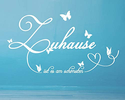 timalo® Wandtattoo fürs Wohnzimmer 'Zuhause ist es am schönsten' Spruch mit Schmetterlingen | 73076-dunkelgrau-58x29