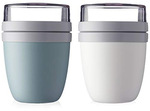 Mepal | Lunchpot Ellipse Mixed | Nordic White + Nordic Green | Müslibecher to go | Unterteilung für Joghurt & Müsli | 500 ml + 200 ml | Geeignet für Gefrierschrank, Mikrowelle & Spülmaschine