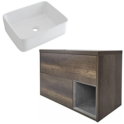 Milano Dark Oak Wall Hung Bathroom Vanity Unit Rectangular Basin 800mm