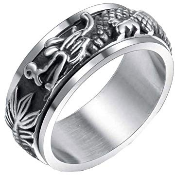 PAURO Herren Edelstahl 8MM Retro Punk Rock Drache Drehbarer Ring Silber Größe 60 (19.1)