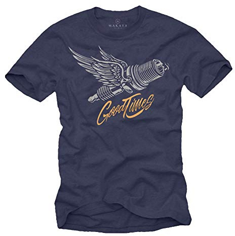 MAKAYA Mechaniker T-Shirt Herren - Zündkerze Good Times - Blau Geschenke für Autofans Größe M
