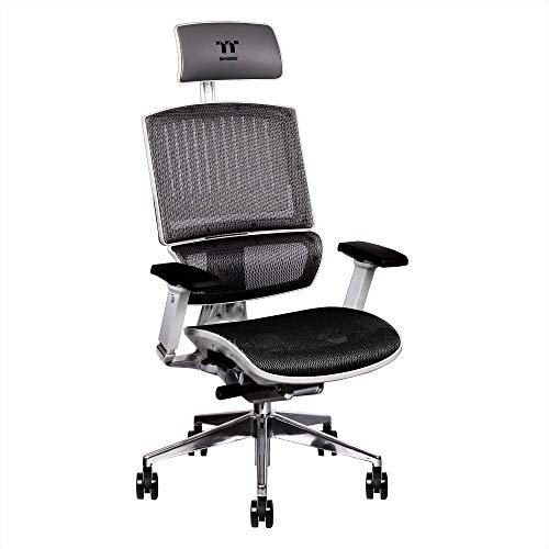 Thermaltake CyberChair E500 Mesh Cushion Aluminum Framework Headrest/Seat Depth/Seat Height/4-Directional Armrest Adjustable Ergonomic Gaming Chair GGC-EG5-BWLFDM-01, White