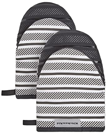 KitchenAid Albany Mini Cotton Oven Mitts with Silicone Grip, 5.5x8, Onyx Black