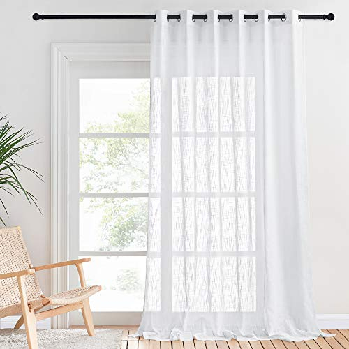 PONY DANCE Weiße Gardinen Wohnzimmer Modern - 1 Stück Leinentextur Vorhang Halbtransparent Luftige und Lichtdurchlässige Vorhänge für Große Fenster Ösenschal, H 240 x B 200 cm