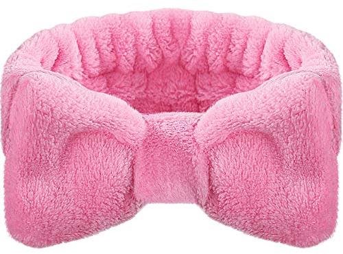 Bowknot Haarbänder Makeup schminkband haare Stirnbänder Schleifen Haarwickel Handtuch Korallen Vlies Kosmetisches Haarband Sport Bad Dusche Haarbänder für Frauen Mädchen (Rosa)