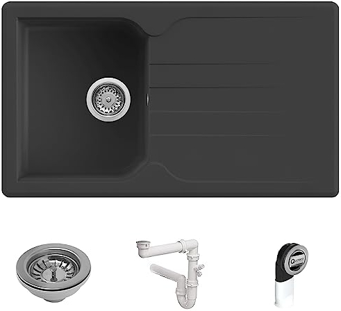 Quareco Prime 861 Lavello da Incasso Granito Nero 86x50 1 Vasca con Gocciolatoio QLP861NE