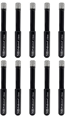 NBB Brocas de diamante con vástago hexagonal,corona diamante para taladrar en seco en porcelana, cerámica, baldosas, granito, azulejo, meyor en húmedo, en taladros de cable o sin cable (10, 8mm)