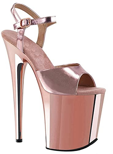 Sandali Rosa da Donna con Plateau e Tacco Alto da 20 cm con Tacco a Spillo Décolleté da Festa con décolleté Sexy da spogliarellista,Rosa,34 EU