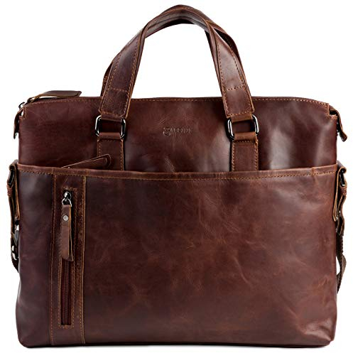 BACCINI große Laptoptasche echt Leder - 15.4 Zoll Laptop Business-Tasche Leandro L - Umhängetasche Aktentasche mit extra Laptop-Hülle - Ledertasche Herren und Damen braun handgefertigt