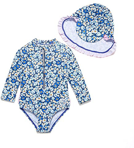 BONVERANO Bañador de una Pieza de Manga Larga para bebé niña protección UV 50+ (Azul-White,9-12meses…