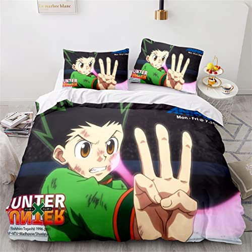 NECEHY Hunter x Hunter Bettwäsche Bettbezug 2 Kissenbezug 3 teilig,Weiche Karikatur Bettbezug Set mit Reißverschluss,ab-47,King:94x87/240x220cm