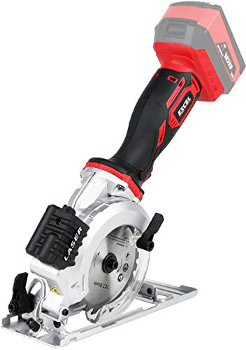 Excel 18V Cordless 115mm Mini Circular Saw (Battery & Charger Not Included) - No-Load Speed 4500/min - Soft Grip - Rip Guide Locking & Laser - Dust Port