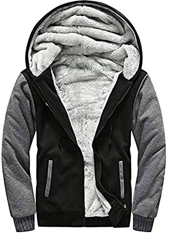 LBL Men's Hoodies Full Zip Up Fleece Jacket Casual Hooded Sweatshirt Plus Size Winter Warm Coat W02 Black 4XL