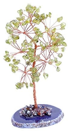 KIZQYN Money Tree Natürliche grüne Olivenkristall Geld Baum Quarz grün Edelstein Lucky Tree Heilung Home Büro Tisch Reichtumdekoration Feng Shui Decor Tree