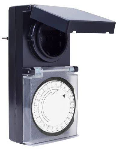 SEC 24 Zeitschaltuhr Steckdose Aussenbereich,Mechanische Timer Steckdose Outdoor,Schaltuhr für Gartensteckdosen Außen,IP44 Spritzfest,Schwarz
