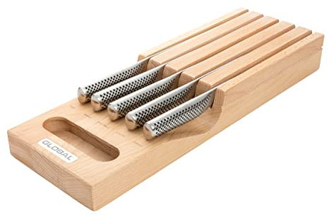 Global Knives G-79658B Hikaeme 6 Piece in-Drawer Knife Dock Set, CROMOVA 18 Stainless Steel
