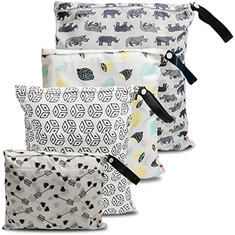 Wet Bag wasserdichte Windeltasche für unterwegs Nassbeutel Kindergarten Wetbag Kindergarten Wäschebeutel Kita Wetbag Stoffwindeln Wäschebeutel Kindergarten Wasserdicht Windeltasche für Baby 4 Set