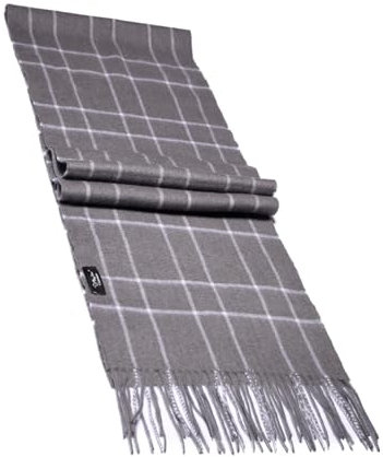MayTree Kaschmir-Schal für Damen und Herren - Weicher Wollschal aus 100% Kaschmir, kariert, 180 x 30 cm - Luxuriöser Winter-Schal - feinkariert grau