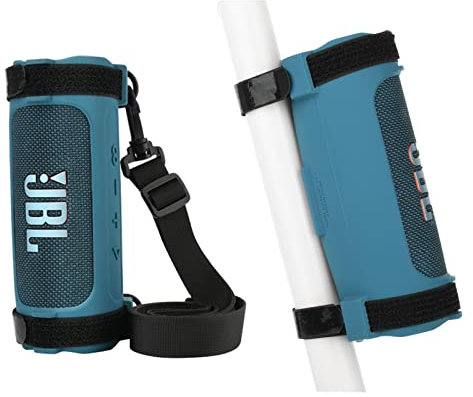 TXEsign Silicone Case Cover for JBL Flip 6 Speaker, Protective Case JBL Flip 6 Travel Speaker Pouch with Shoulder Strap and Bike Strap for Bike Golf Cart Railing (Blue)