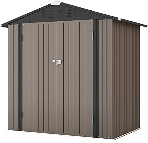 Patiowell 6x4 FT Outdoor Storage Shed, Garden Tool Storage Shed with Sloping Roof and Double Lockable Door, Outdoor Shed for Garden Backyard Patio Lawn, Brown