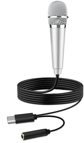 USB C Mini Karaoke Microphone for Android Phone, Laptop, Tablets Small ASMR Microphone for Voice Video Recording Singing, Vlogging, Podcasting YouTube (1 PCS Silver)