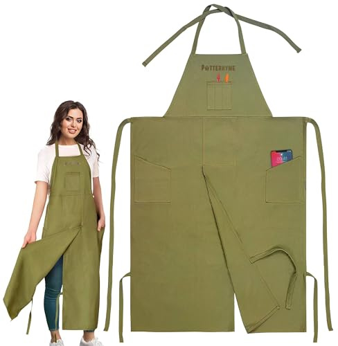 Pottery Apron - Cotton Canvas Split Leg Smock with Pockets for Men & Women