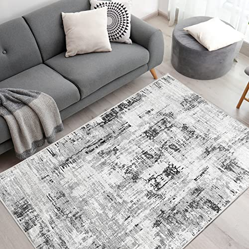 Vamcheer Teppich Wohnzimmer Kurzflor Moderner - Schlafzimmer Teppiche Flauschiger,Waschbar Boho Teppich,Teppiche Groß für Arbeitszimmer, Büro,Super Weich, Anti-Rutsch,120x170 cm Beige/Grau