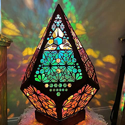 TITA-DONG Hölzerne Böhmische Dekorative Stehlampe, Türkische Tischlampe, Bunte Diamantlichter, Sternenhimmel, 3D-prismatische Tisch-Nachttischlampe für Party, Urlaub, Hochzeit, Nachtlicht für(#1)