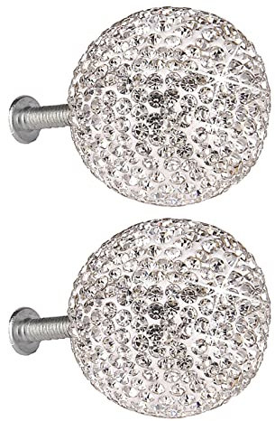 RANRAO 2Pcs for CRYSTAL Drawer Knobs Rhinestone Bling Cabinet Knob, Glitter Rhinestone Ball Shape Door Handles Wardrobe Drawer Handles, White