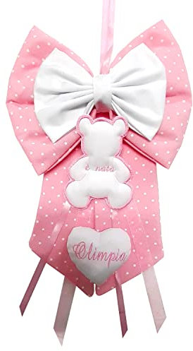 Micocca Baby Fiocco Nascita Rosa con orsetto e Nome Personalizzato Ricamato Made in Italy