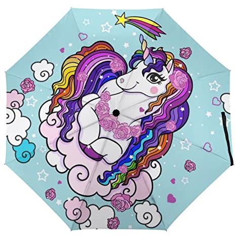 Uv Faltender Regenschirm Lila Einhorn Automatik Schirm Umbrella Taschenschirm Sonnenschutz Regenschirm