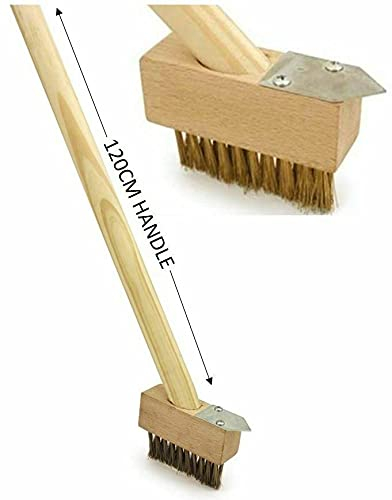FEELIT Long Handle Weed Brush for Patios, Block Paving, and Driveways - Angled Wire Bristles, 120cm Handle, Blade Scraper - Remove Weeds and Moss Build-Up
