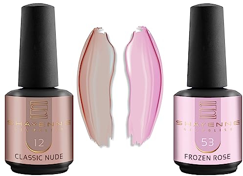 Shayenne 2er Set UV Gel Nagellack 12 Classic Nude 15 ml + 53 Frozen Rose Lila 15 ml UV LED Lampe Farblack Gellack Nagel Lack Nail Polish Nagelgel Shellac (30 ml)