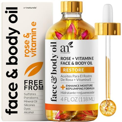 Face & Body Oil, Rose + Vitamin E, 4 fl oz (118 ml), artnaturals