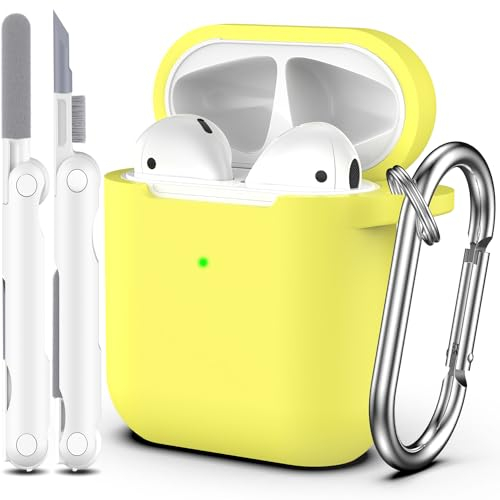 R-fun Kompatibel mit AirPods 2. Generation 2019 Case, 1. Gen 2016 Hülle Case Cover mit Reinigungsset und Schlüsselanhänger, weicher Silikonschutz für Apple AirPods Hülle,Gelb